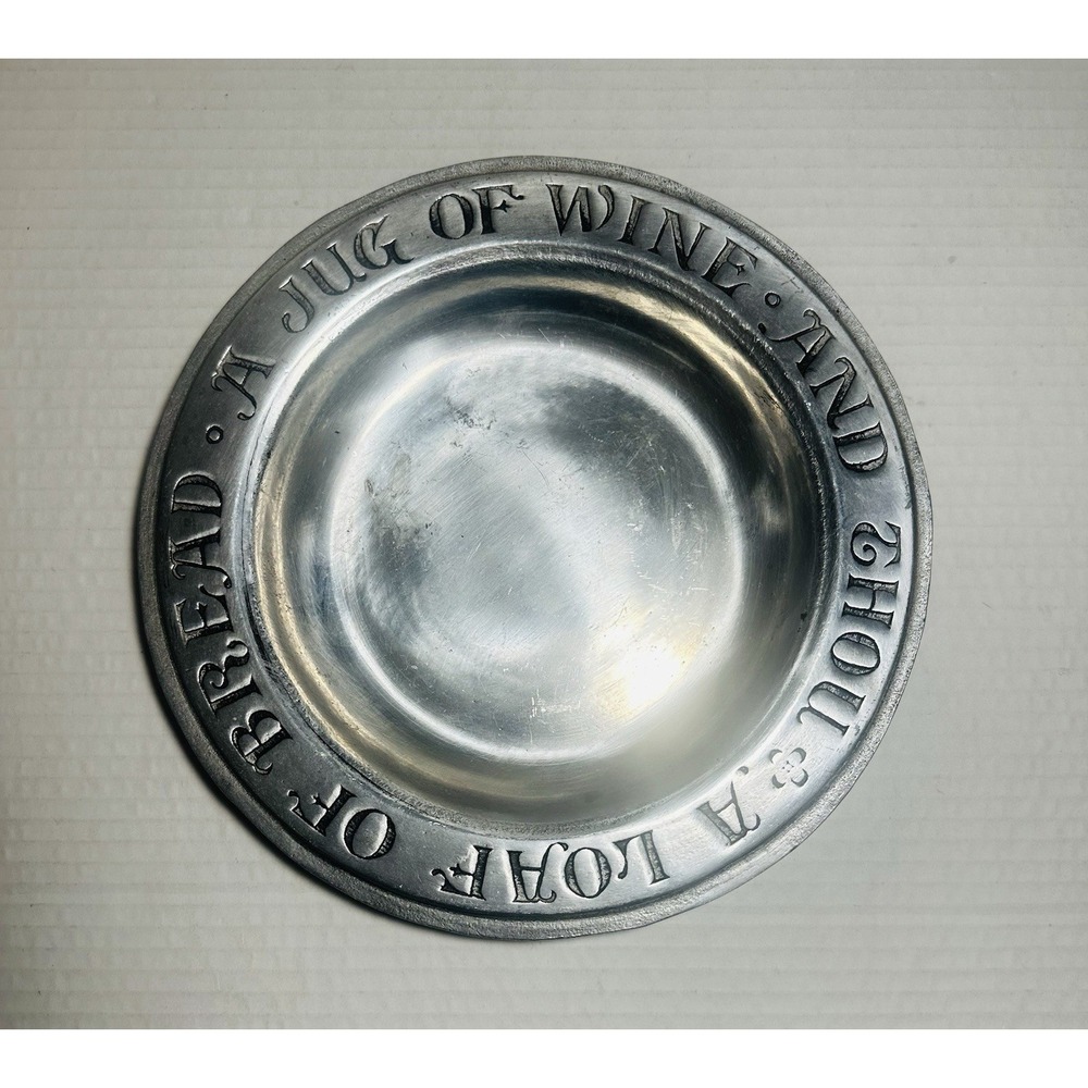Vintage Wilton Armetale 9 1/4 Pewter Plate A Loaf of Bread, A Jug of Wine & Thou